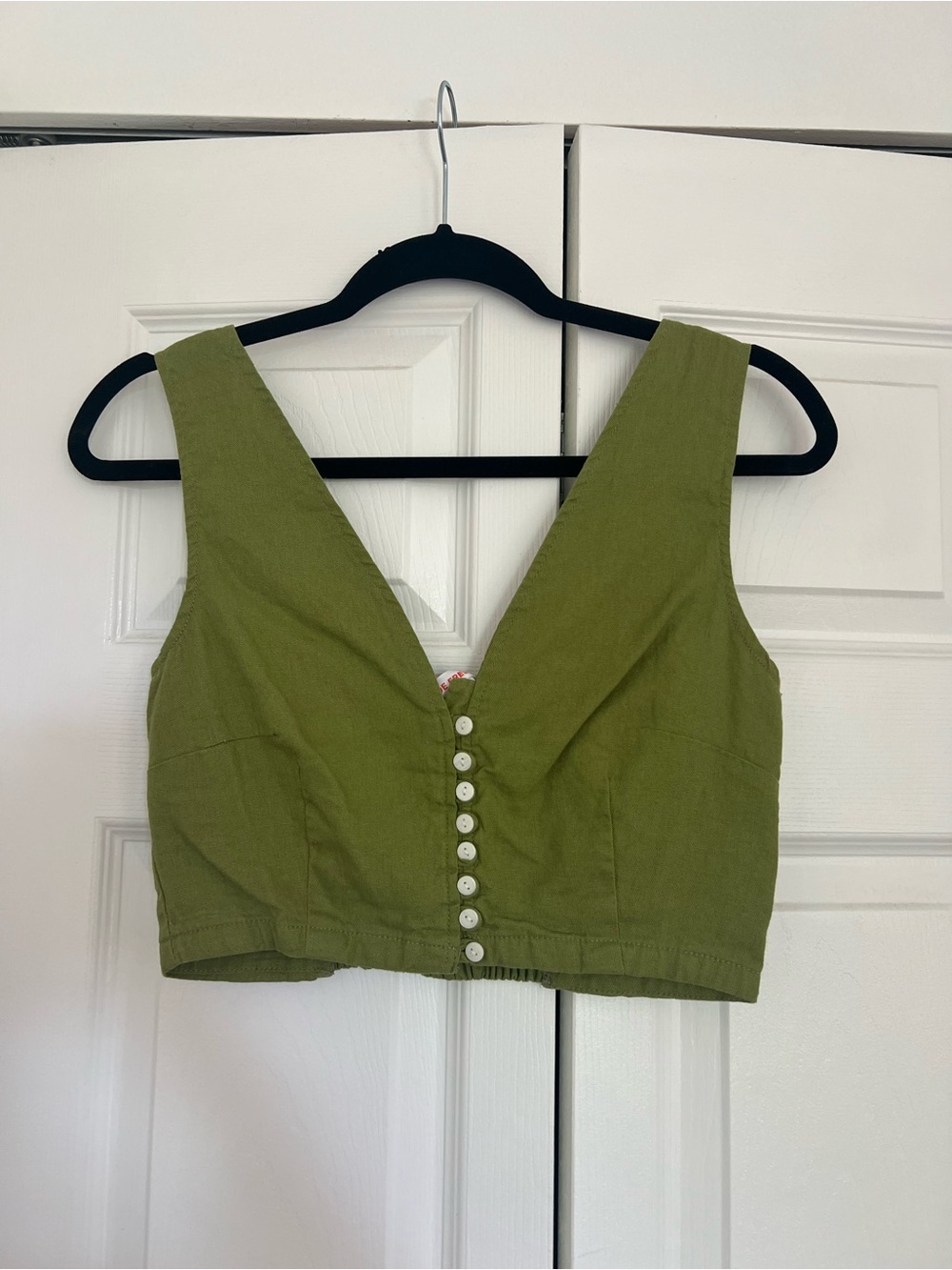Joe Fresh Olive Green Button-Front Cropped Tank